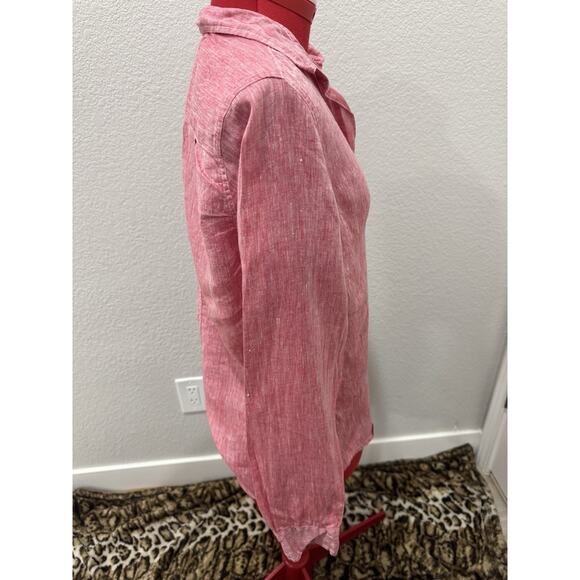 Red Linen Button Down Shirt Long Sleeve Casual Lightweight Top - Picture 3 of 6